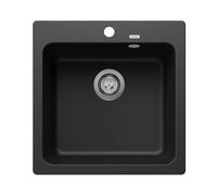 BLANCO NAYA 5 | Fregadero de granito de SILGRANIT negro | [51,5 x 51 x 21,2 cm] | para armarios inferiores de 50 cm de ancho | Gran volumen de lavabo | Superficie fácil de limpiar