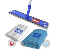 BLANCO PLATA - Pack de Mopa de Limpieza Suelos Palo+ Soporte +Recambio 50 gasas atrapapolvo Limpieza en seco + Recambio 12 mopas Microfibra Limpieza en húmedo. Todo Tipo de Suelos.