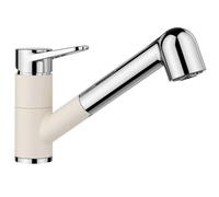 Blanco Wega S - Grifo de fregadero con ducha extraíble, blanco suave/cromo 526982