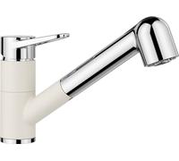 BLANCO WEGA-S II | Grifo de cocina en blanco suave y cromo | alta presión | con manguera extraíble | válvula antirretorno | cartucho de cerámica | calidad del agua asegurada y ahorro de agua