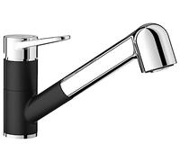 BLANCO WEGA-S II | Grifo de cocina en color negro plateado y cromo | alta presión | con manguera extraíble | válvula antirretorno | cartucho de cerámica | calidad asegurada del agua y ahorro de agua