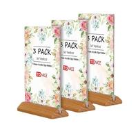 Blissbuilt 3 Pack Sobremesa Acrílico Porta Menús Acrílico A4 Transparente Marco de anuncios de Retrato con Base de Madera Doble Cara Soporte para Letreros para Restaurantes,Oficinas,Menús y Fotos