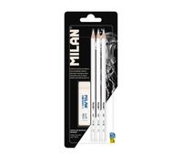 Blister 3 lápices blancos + 1 goma soft milán