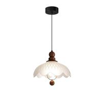 BLMAGS Lámpara colgante de pétalos for decoración del hogar | Pantalla de cristal en forma de pétalo combinada con detalles de madera, E27, bombilla no incluida