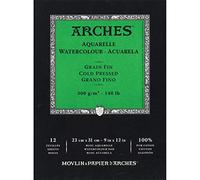 Bloc Enc 23x31 12H Arches Aquarelle 100% Fino 300g Blanc Nat