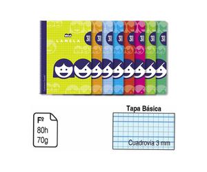 BLOC ESPIRAL Lamela cuadrovia 3mm A4 pack 5u/10U Cuaderno colores surtidos aleatorios no repetidos tamaño folio con tapa de carton flexible blanda 80 hojas. Bloc espiral tamaño Folio 80 hojas.70 G