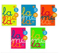 Bloc Lamela Fº fluor PP 80 hojas Cuadrícula 5mm 90g, pack de 5, multicolor