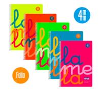 Bloc Lamela Tamaño Folio A4 Fluor PP 80 Hojas Cuadrícula 4mm 90g (Pack de 5 Libretas)