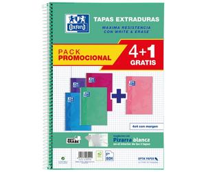 Bloc oxford school tapa extra fº 80h cuadric.4x4 90g pack 4+1 (col. t