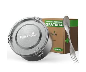 Blockhütte Fiambrera Acero Inoxidable I 1200ml I Tartera con Cuchara y 2 Juntas, Bento Box, Tupper Acero Inoxidable a Prueba de Fugas, Lunch Box Ninos y Adultos, Fiambrera Acero