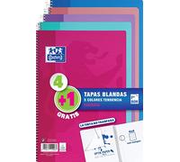 Cuadernos Espiral OXFORD Folio 80H Tapa Básica Cuadros 4 mm. Pack 4+1 Colores Pastel