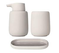blomus Sono - Juego de Accesorios de baño en Moonbeam (Crema) | Dispensador de jabón de cerámica suave al tacto, vaso, organizador de bandejas