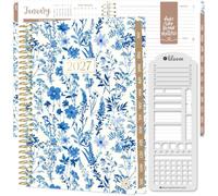 bloom daily planners Agenda 2027 (de enero a diciembre de 2027) - Agenda semanal y mensual de tapa blanda para mujer - Agenda inspiradora con calcomanías - 14 cm x 21 cm - Floral azul y blanco