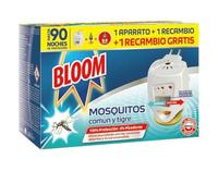 Bloom Insecticida Eléctrico Líquido Doble Eficacia (1 aparato + 2 recambios), insecticida eléctrico para mosquitos común y tigre, fórmula concentrada sin perfume