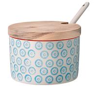 BLOOMINGVILLE Tarro con Tapa & Cuchara Emma - da Loza Ø 10 cm, Azul, Cerámica, Capacidad 250 ml