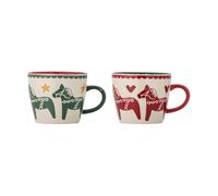 Bloomingville Taza de Cerámica SIFFER Navidad Con Caballos Blanco Rojo Verde 2