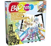 Blopens Lansay Super Centro de Actividades mágicas - Taller de Dibujo y coloreo niños a Partir de 5 años - 13 rotuladores para soplar con pupitre y 16 Plantillas