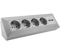 Bloque de 3 enchufes en forma de esquina, 230 V/16 A, en 45 ° para montaje en esquina, para superficies de trabajo, oficinas, cocinas, talleres, color plateado
