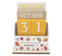 Bloque de calendario de madera perpetuo para escritorio, peso de oficina, otoño, tema de hojas, naturaleza