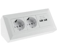 ChiliTec Bloque de enchufes Toma de esquina Toma de seguridad 2 vías 2× USB-A 3.1A blanco mate