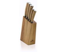Bloque de cuchillos de 5 piezas, con hojas de acero inoxidable, mango de madera de roble, 20 cm