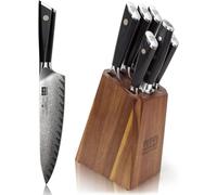 Bloque de cuchillos de acero damasco SHAN ZU, con cuchillos, juego de 7 piezas para cocina