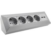 Bloque de enchufe de 4 vías + 2 USB, plata 4250416340245