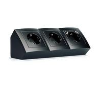 Bloque de enchufes bajo encimera | Estilo | Regleta multitoma de Esquina de 3 Tomas + 2X USB, 230V~/16A, de Superficie, Negro, Mate