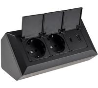 Bloque de enchufes de 2 tomas con tapa abatible, toma USB-A, USB-C, PD, 230 V, para cocina, oficina, taller, color negro