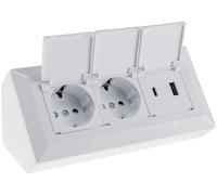ChiliTec Bloque de enchufes 2 tomas con tapa abatible — USB-A, USB-C PD, 230V, blanco