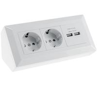 Bloque de enchufes de 2 vías + 2x USB, blanco 250V~/ 16A