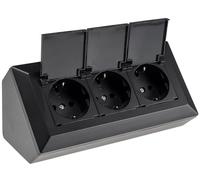 Bloque de enchufes de 3 Tomas con Tapa abatible, Toma de Corriente de 230 V para Cocina, Oficina, Taller, Color Negro