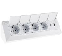 Bloque de enchufes de 4 tomas con tapa abatible, toma USB-A, USB-C, PD, 230 V, para cocina, oficina, taller, color blanco