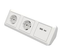 Bloque de enchufes debajo del mueble con USB-C USB-A | Copa | Toma USB de esquina, 2x tomas, 1x estructura, blanco, pulido