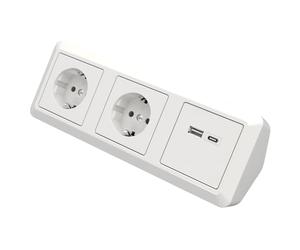 Bloque de enchufes debajo del mueble con USB-C USB-A | Copa | Toma USB de esquina, 2x tomas, 1x estructura, blanco, pulido