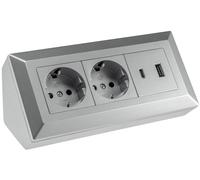Bloque de enchufes Toma de esquina Toma de contacto de protección de 2 vías USB-A USB-C PD gris plateado