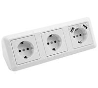 Bloque de enchufes Tomas bajo encimera | COPA | Toma USB 3x toma, 2x USB, 230V~ / 16A, montaje en superficie, blanco, pulido