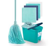 Blue Dolphin - Fregona con Palo Plegable y Cubo más 4 bayetas de Microfibra reciclada Set de Limpieza sostenible para hogar Suelos y Todo Tipo de Superficies