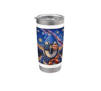 Blue Jay Bird con gafas de bandera de Estados Unidos Arte americano Vaso térmico de acero inoxidable de doble pared