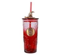 Blue Sky Studios Taza de cristal de Harry Potter con tapa de sombrero de clasificación y pajita, diseño rojo transparente, regalo mágico para los fans de Harry Potter