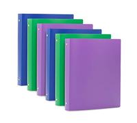 Blue Summit Supplies Paquete de 6 carpetas de plástico de 3 anillas, carpeta flexible de 1 pulgada, cubierta suave con bolsillo, colores surtidos con carpetas flexibles azules, verdes y moradas