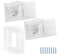BlueXP Kit de 2 Tomas de Empotrar 2 Piezas 16A 250V Doble Toma con Tapa Abatible, Color Blanco Para Interior y Exterior, Resistente Al Agua con Contacto de Tierra Para BañO, Cocina y SóTano