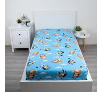 Bluey Sábana bajera ajustable 100% algodón, sábana individual con esquinas elásticas, 90 × 200 + 25 cm, sábana para niños con licencia oficial de Bluey