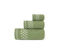 BLUME HOME Juego de 3 Toallas Carmen con Diseño de Puntos, Blanco y Gris, 30x50 cm, 50x100 cm, 100x150 cm (Verde Azeitona)
