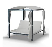 blumfeldt Eremitage Doble XL Tumbonas Jardin Exterior - para 2 Personas, Respaldo Ajustable, Cortinas Protección Solar, Estructura Acero Resistente, Cojines Cómodos, Uso en Jardín & Piscina
