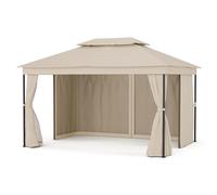 Blumfeldt Mondo Dual Cenador 3x4 - Estructura Metálica Resistente, Techo Doble y Mosquiteras, Cortinas Incluidas, Cenadores para Jardín, Beige