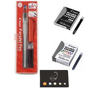 Blumie - Bolígrafo Pilot Parallel Pen de 1,5 mm + 1 caja de 12 cartuchos de tinta de colores variados + 1 caja de 6 cartuchos negros + 1 regla marcapáginas de madera