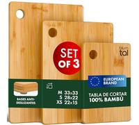 Blumtal Juego de 3 Tabla de Cortar Cocina - Tablas de Cocina de Madera 100% Bambú Natural con base de Silicona Antideslizante, Tamaños: 22 x 15cm / 28 x 22cm / 33 x 22cm