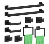 BlumWay Juego de accesorios de baño negro mate de 10 piezas, juego de hardware de baño de 60 cm, acero inoxidable SUS304, portarrollos de papel higiénico, toallero para baño montado en la pared