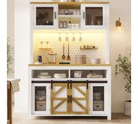 BLUON HOME Armario alto para buffet, armario de cocina, vitrina de pie, aparador con espacio de almacenamiento multifuncional, con amplia superficie de trabajo, iluminación LED, 120 × 40 × 174,5 cm